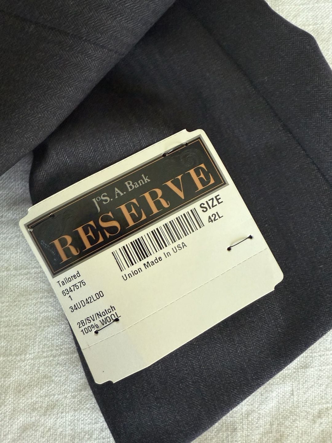 Jos. A. Bank Reserve 100% Wool 2-Button Herringbone Suit - Size 42L/36R 3
