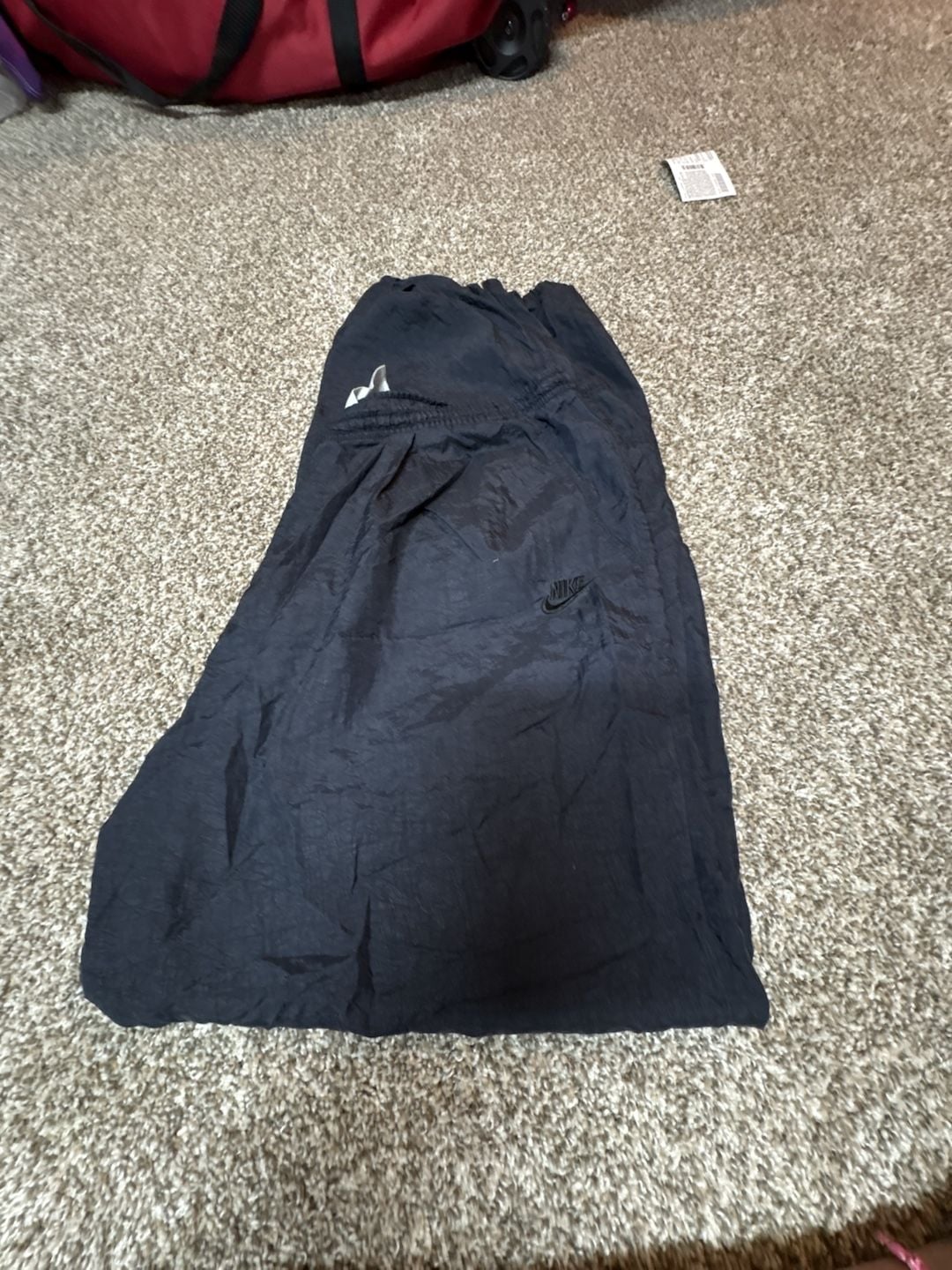 Nike Vintage Black Nylon Swishy Track Pants with Mini Swoosh 1