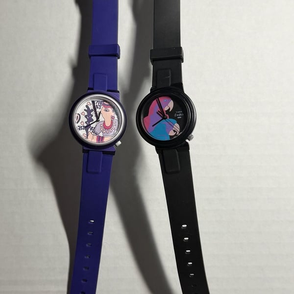Vintage 1989 Timex Exotics Women's Watch Set (Parrot and Abstract Face)