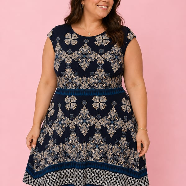 New York & Company Women's Floral Printed Cap Sleeve Fit and Flare Dress