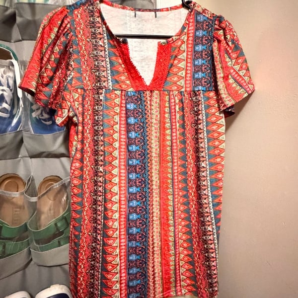 MORESEC Summer Vacation Women's Boho Tribal Print V-Neck Short Sleeve Top