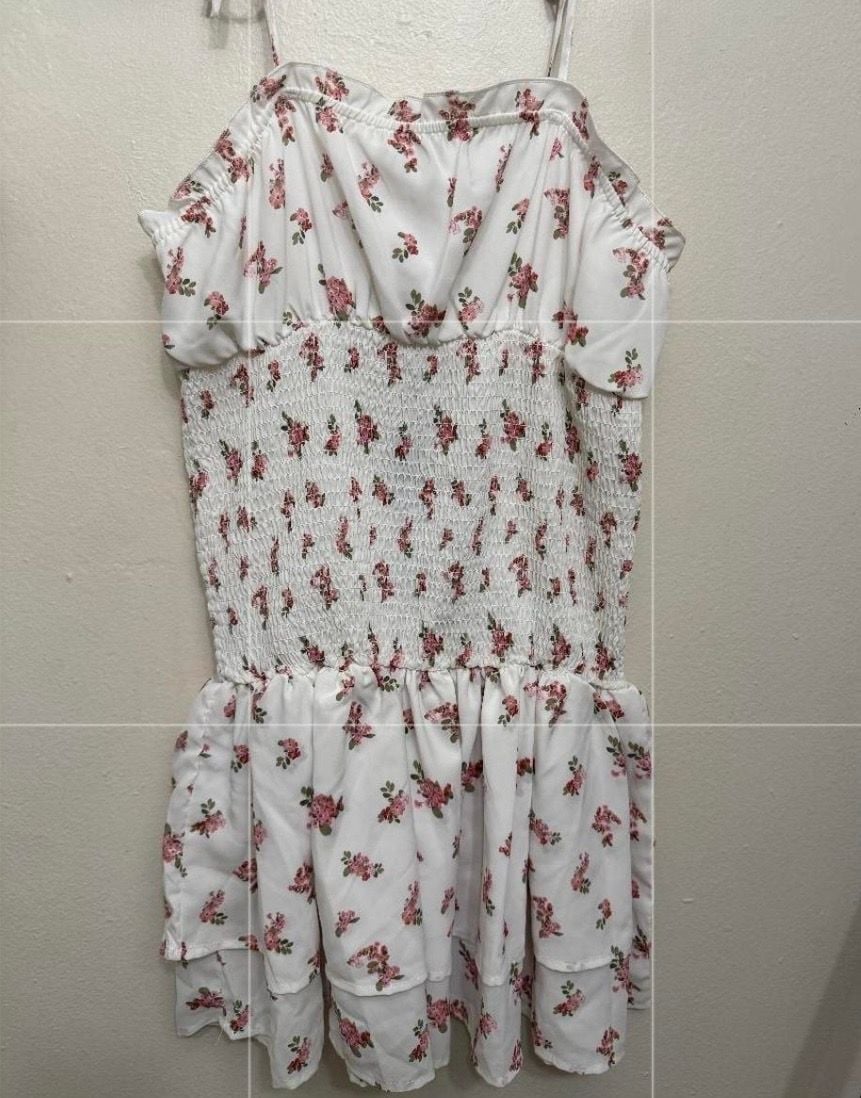 Fashion Nova White Floral Print Smocked Ruffle Mini Dress 2
