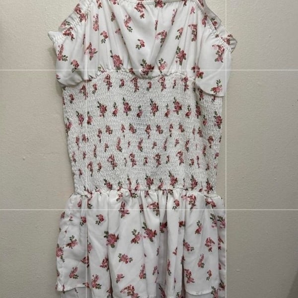Fashion Nova White Floral Print Smocked Ruffle Mini Dress