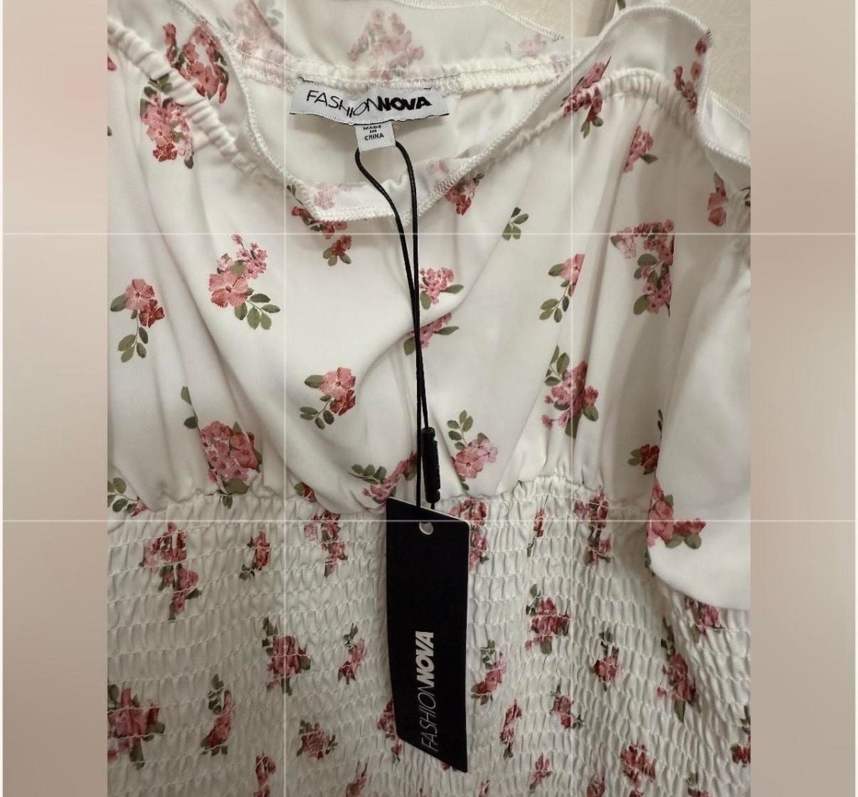 Fashion Nova White Floral Print Smocked Ruffle Mini Dress 4