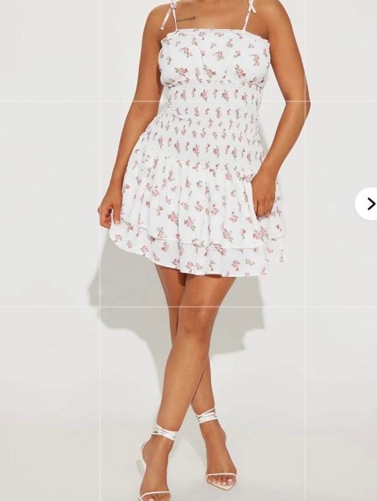 Fashion Nova White Floral Print Smocked Ruffle Mini Dress 5