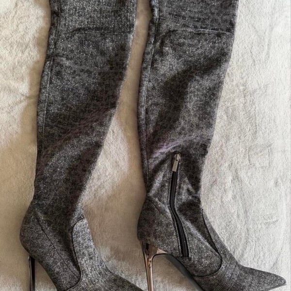 GUESS Bonis Metallic Over-the-Knee Stiletto Boots in Dark Gray