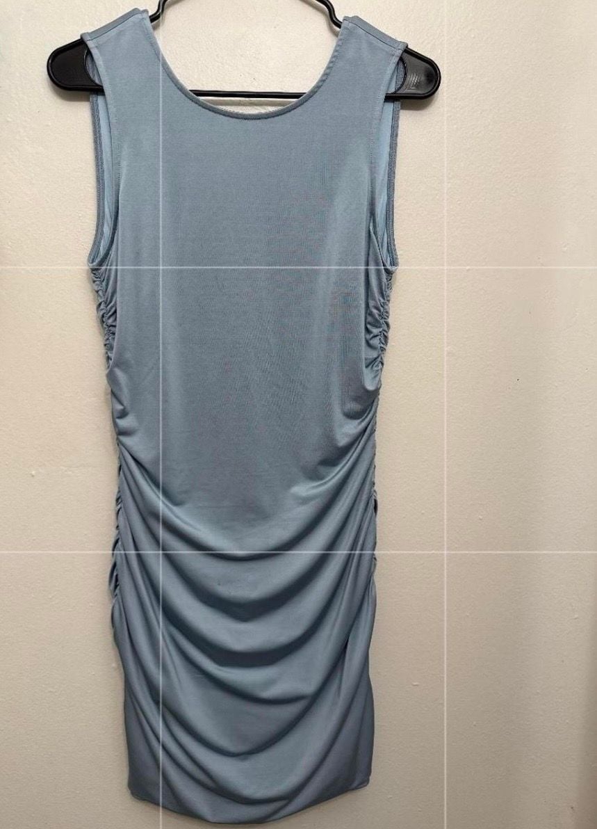 BCBGMAXAZRIA Women's Dusty Blue Sleeveless Ruched Mini Dress 2
