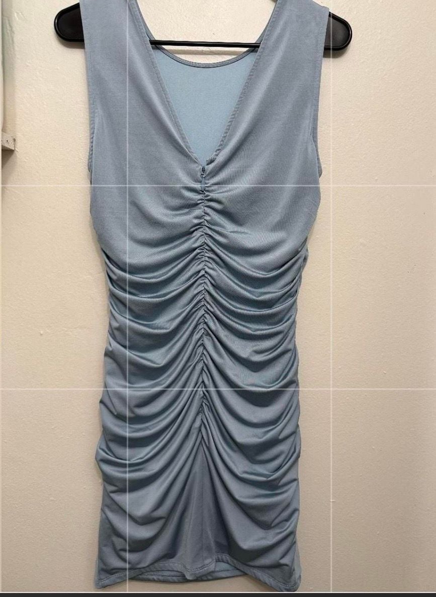 BCBGMAXAZRIA Women's Dusty Blue Sleeveless Ruched Mini Dress 5