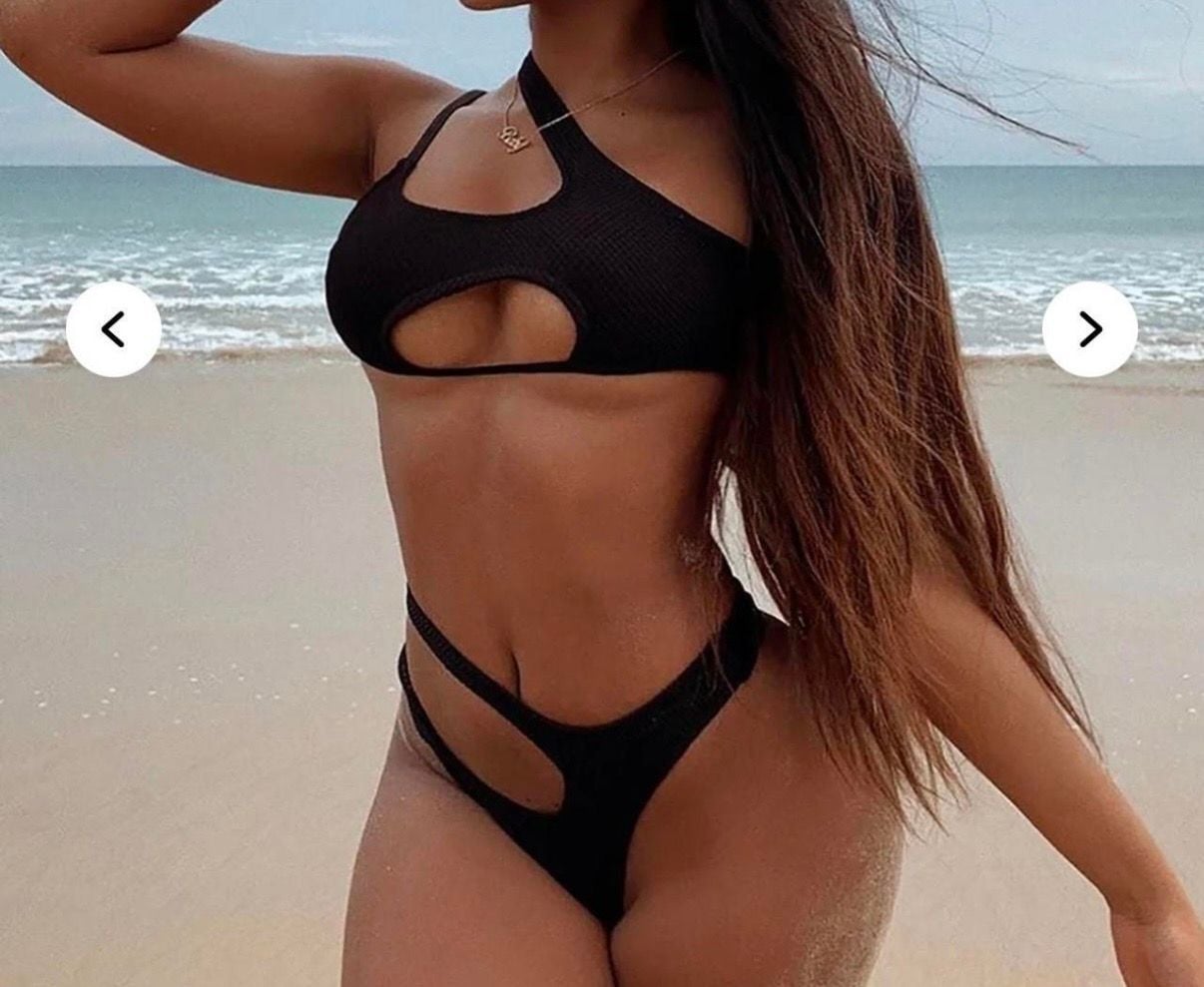 Fashion Nova Black Mesh Cut-Out Two-Piece Bikini Set 6