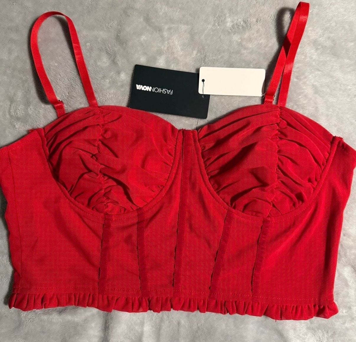 Fashion Nova No Tease Mesh Corset Top in Red 2