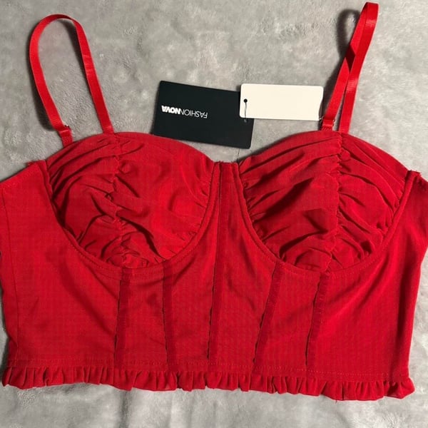 Fashion Nova No Tease Mesh Corset Top in Red