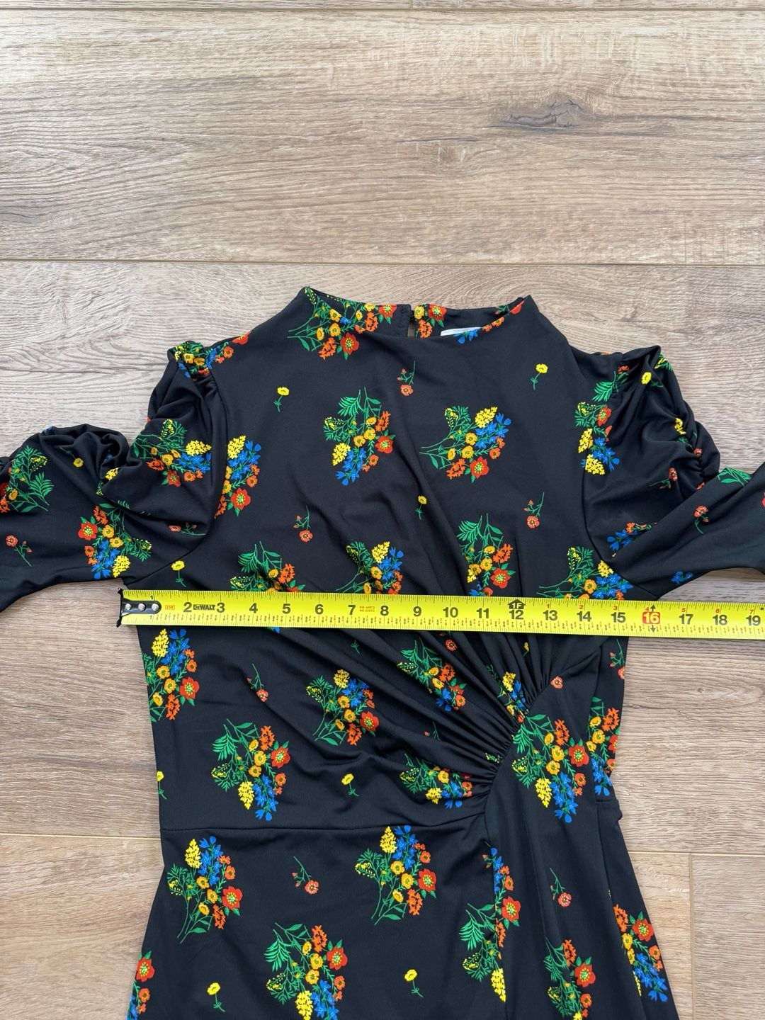 ASOS Black Floral Print Maxi Dress Ruched Tie Sleeves Front Slit Size US 4 9