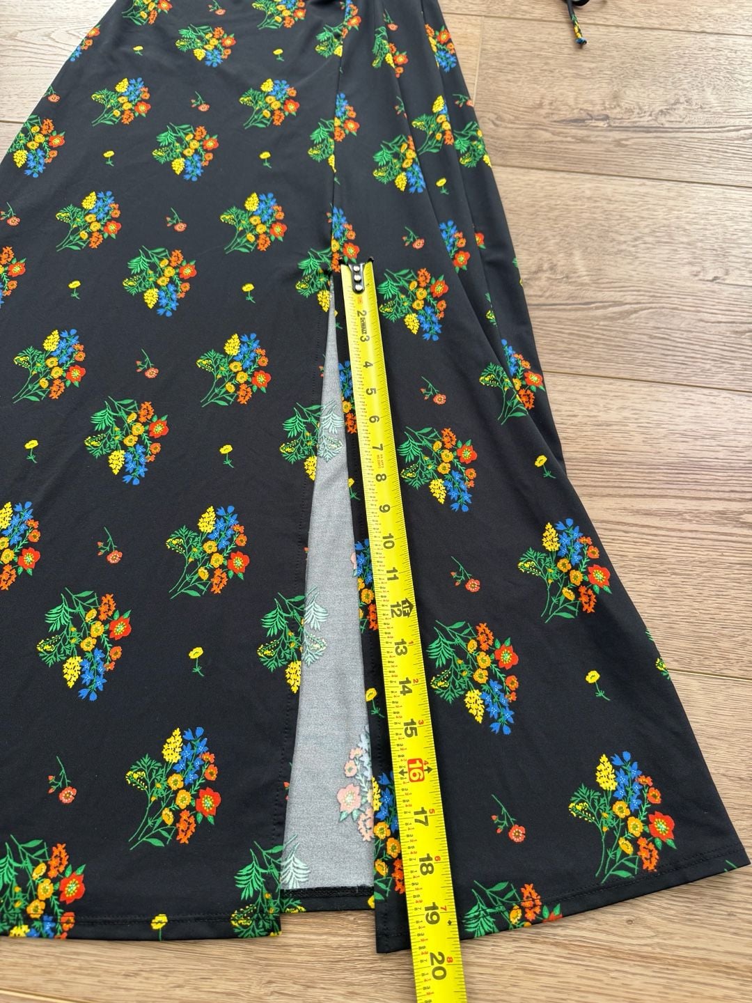 ASOS Black Floral Print Maxi Dress Ruched Tie Sleeves Front Slit Size US 4 12