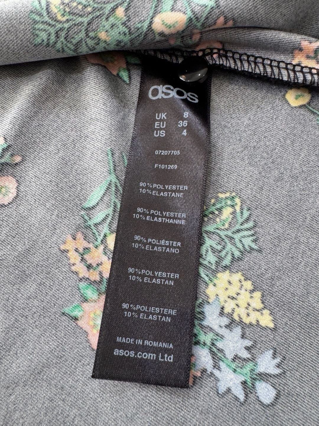 ASOS Black Floral Print Maxi Dress Ruched Tie Sleeves Front Slit Size US 4 13