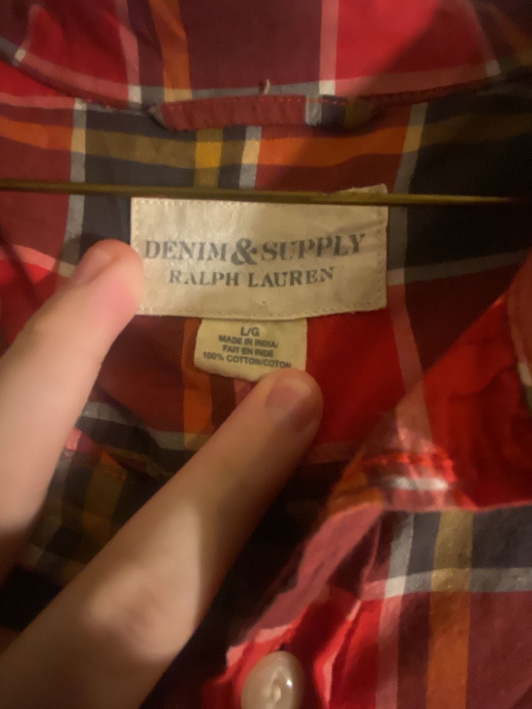 Denim & Supply Ralph Lauren Men's L Red Plaid Long Sleeve Flannel Work Shirt 3