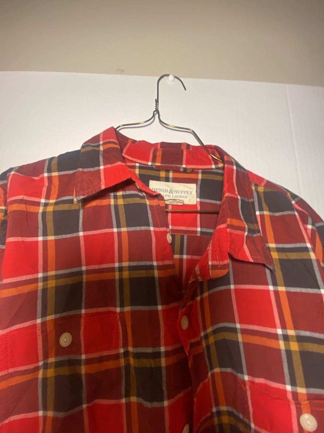 Denim & Supply Ralph Lauren Men's L Red Plaid Long Sleeve Flannel Work Shirt 8