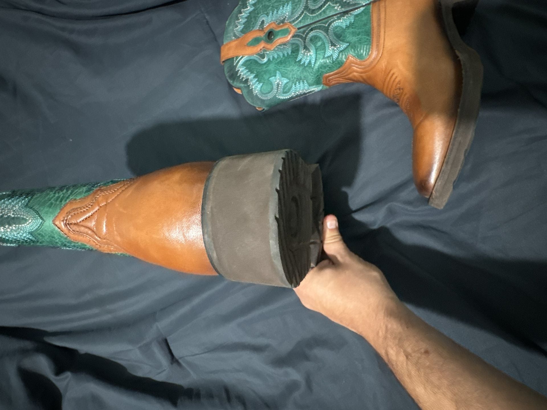 Rio Grande Men's Square Toe Western Cowboy Boots Brown and Teal Leather 7
