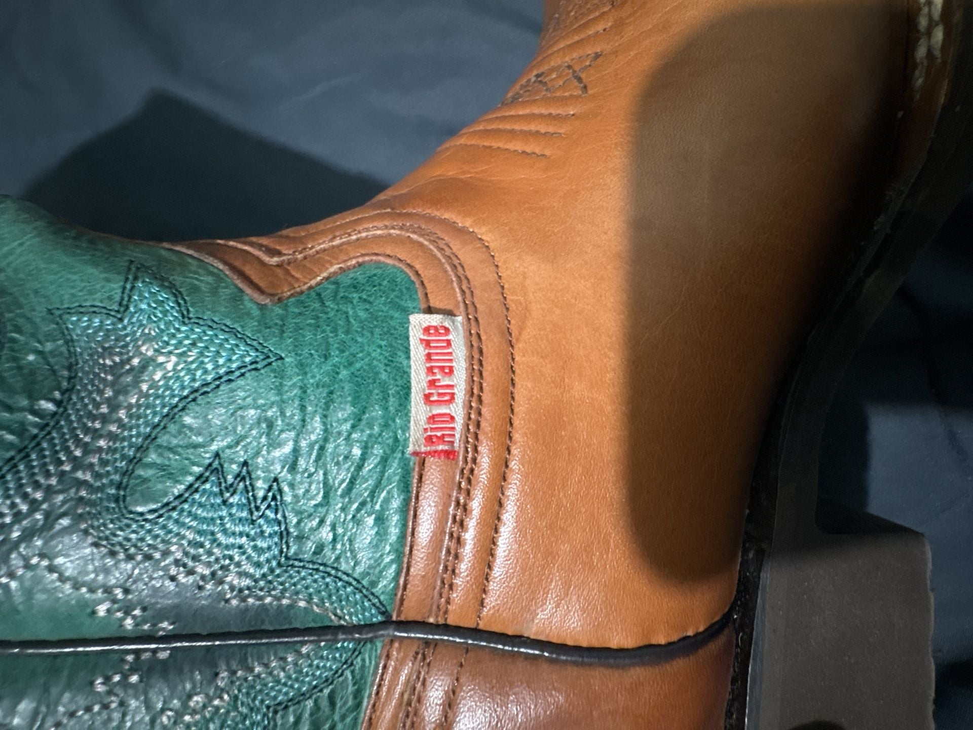 Rio Grande Men's Square Toe Western Cowboy Boots Brown and Teal Leather 9