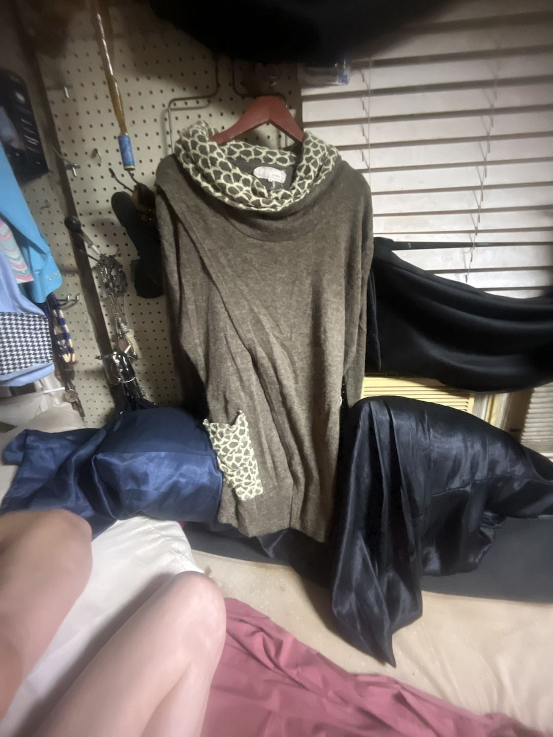 A'Reve Cowl Neck Long Sleeve Sweater with Animal Print Trim 1
