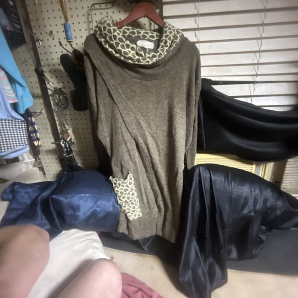 A'Reve Cowl Neck Long Sleeve Sweater with Animal Print Trim