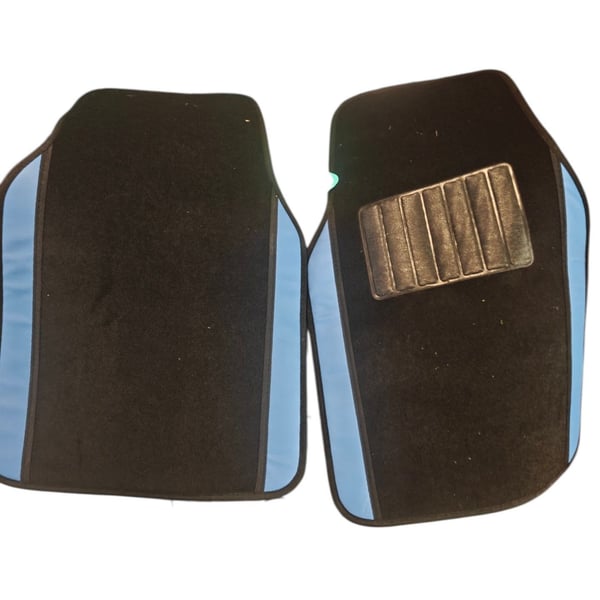 Universal Fit Automotive Carpet Floor Mats with Blue Trim and Driver Side Heel 