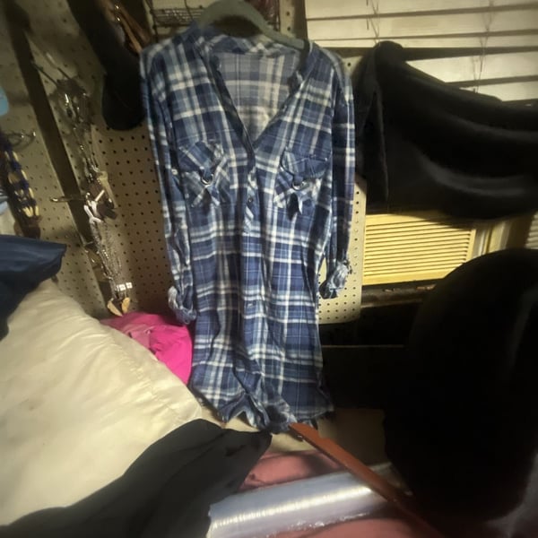 Women's Blue and White Plaid Long Sleeve Button-Down Shirt Dress