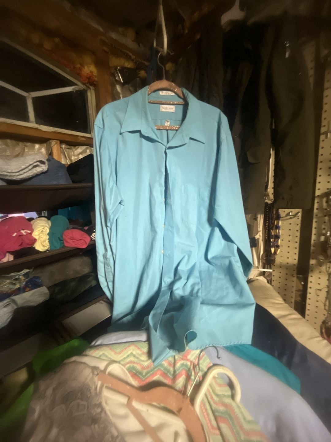 Van Heusen Poplin Wrinkle Free Big Dress Shirt Light Blue Size 18 32/33 1