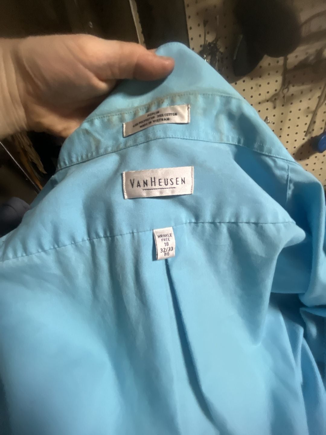 Van Heusen Poplin Wrinkle Free Big Dress Shirt Light Blue Size 18 32/33 3