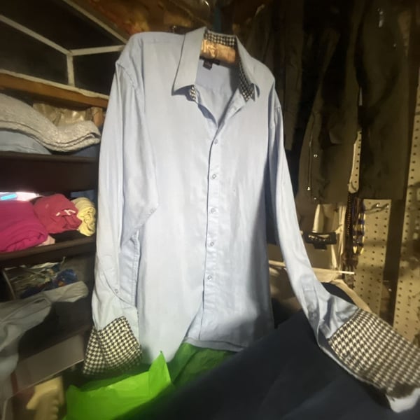 Regal Wear Men's Light Blue Button-Down Dress Shirt with Houndstooth Contrast Trim