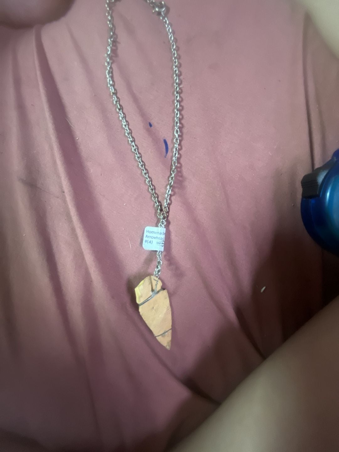 Handmade Wire-Wrapped Arrowhead Pendant Necklace on Silver-Tone Chain 1