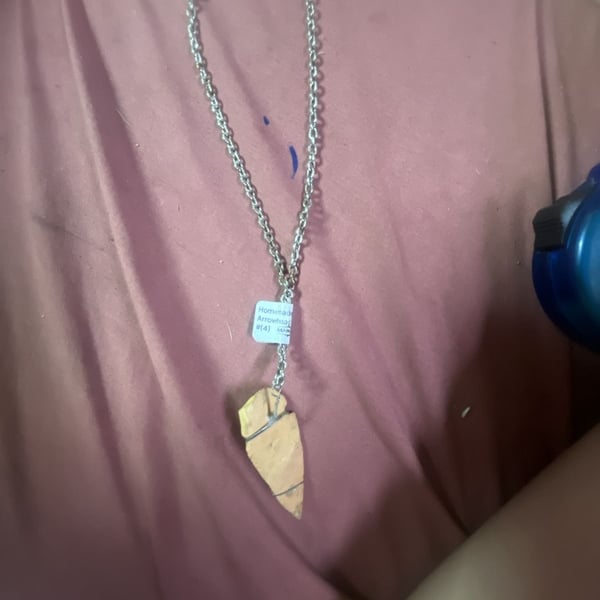 Handmade Wire-Wrapped Arrowhead Pendant Necklace on Silver-Tone Chain