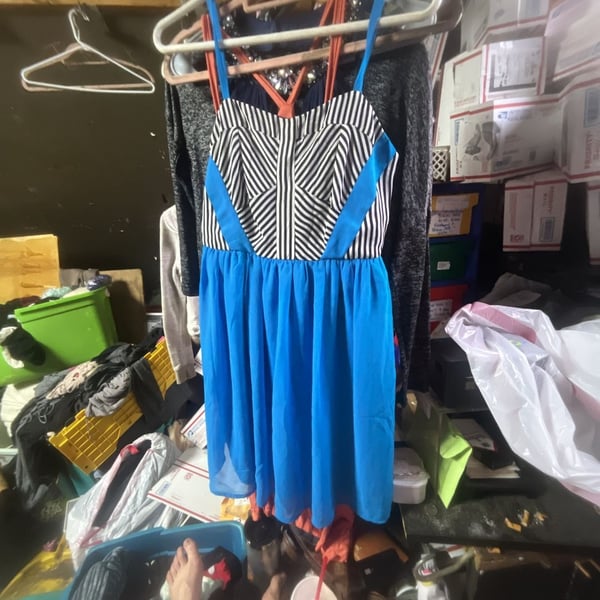Speechless Girls Formal Dress Striped Blue black Youth Size 12 short sleeves