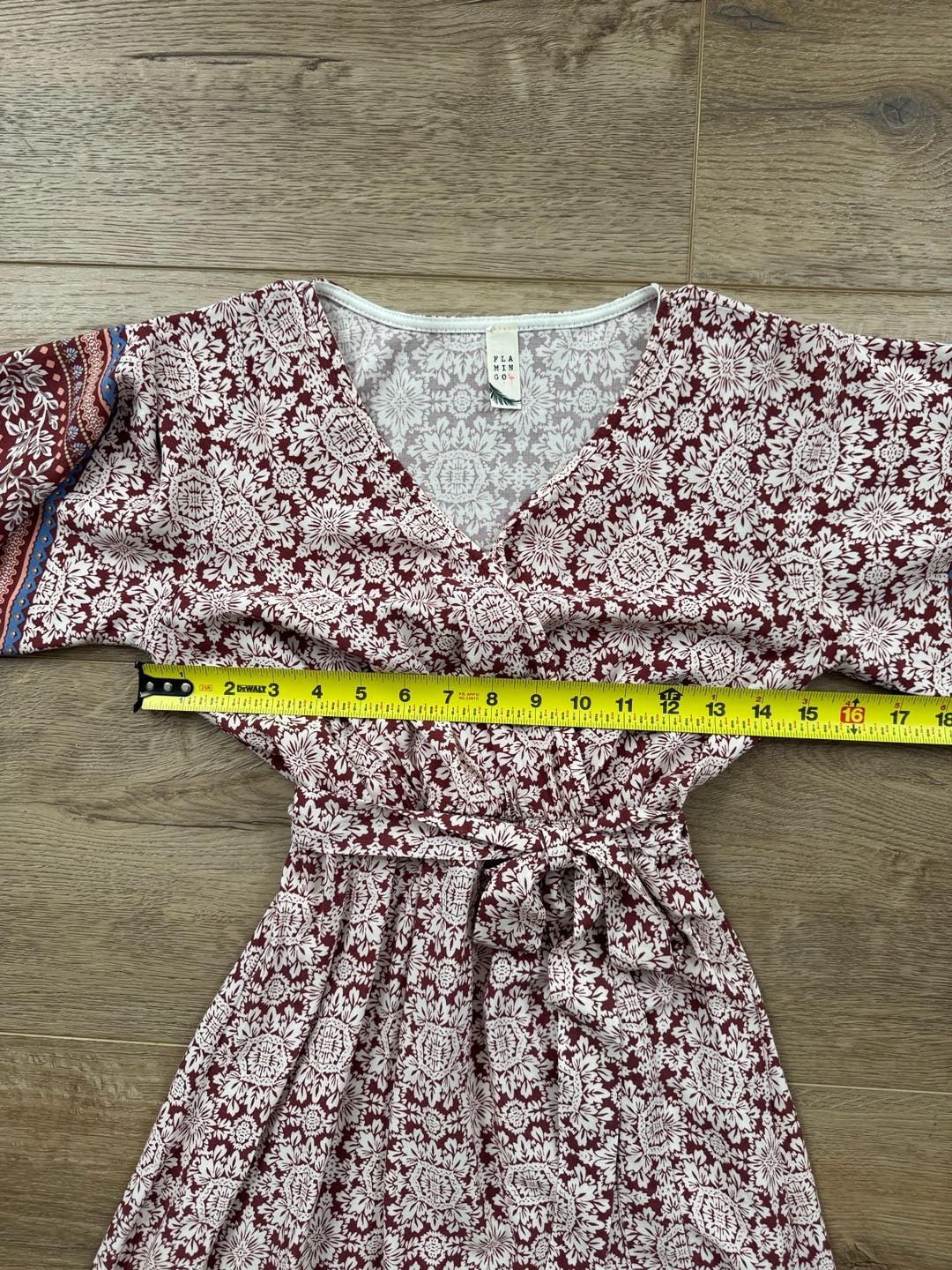 Flamingo Women’s Boho Wrap Maxi Dress Burgundy Floral V-Neck Tie Waist S 9