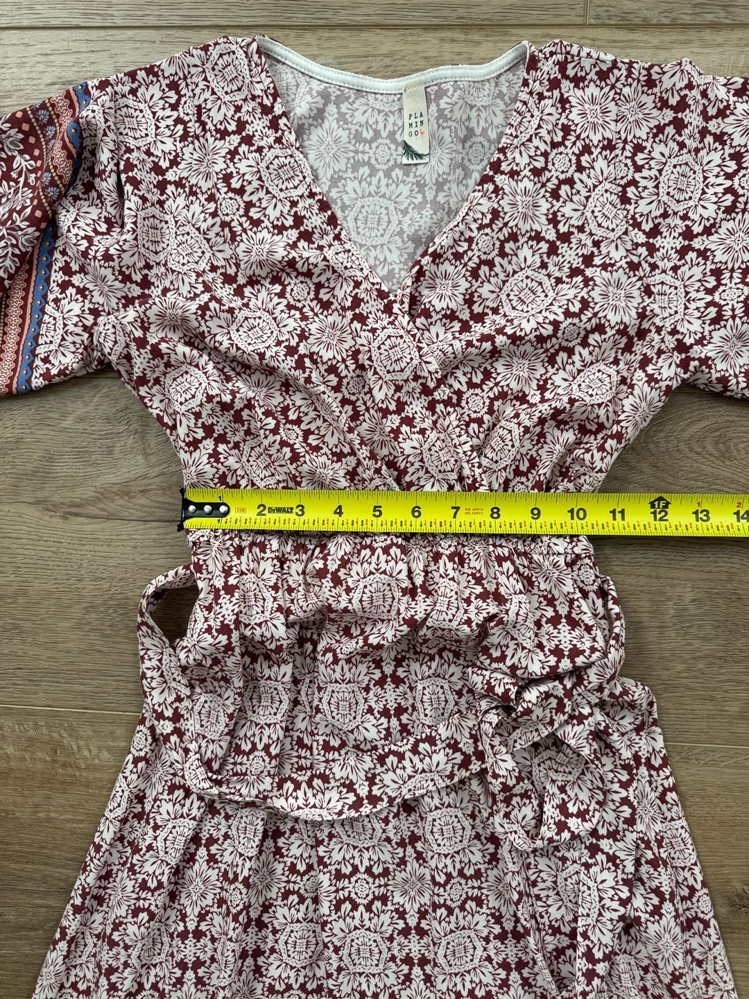 Flamingo Women’s Boho Wrap Maxi Dress Burgundy Floral V-Neck Tie Waist S 10
