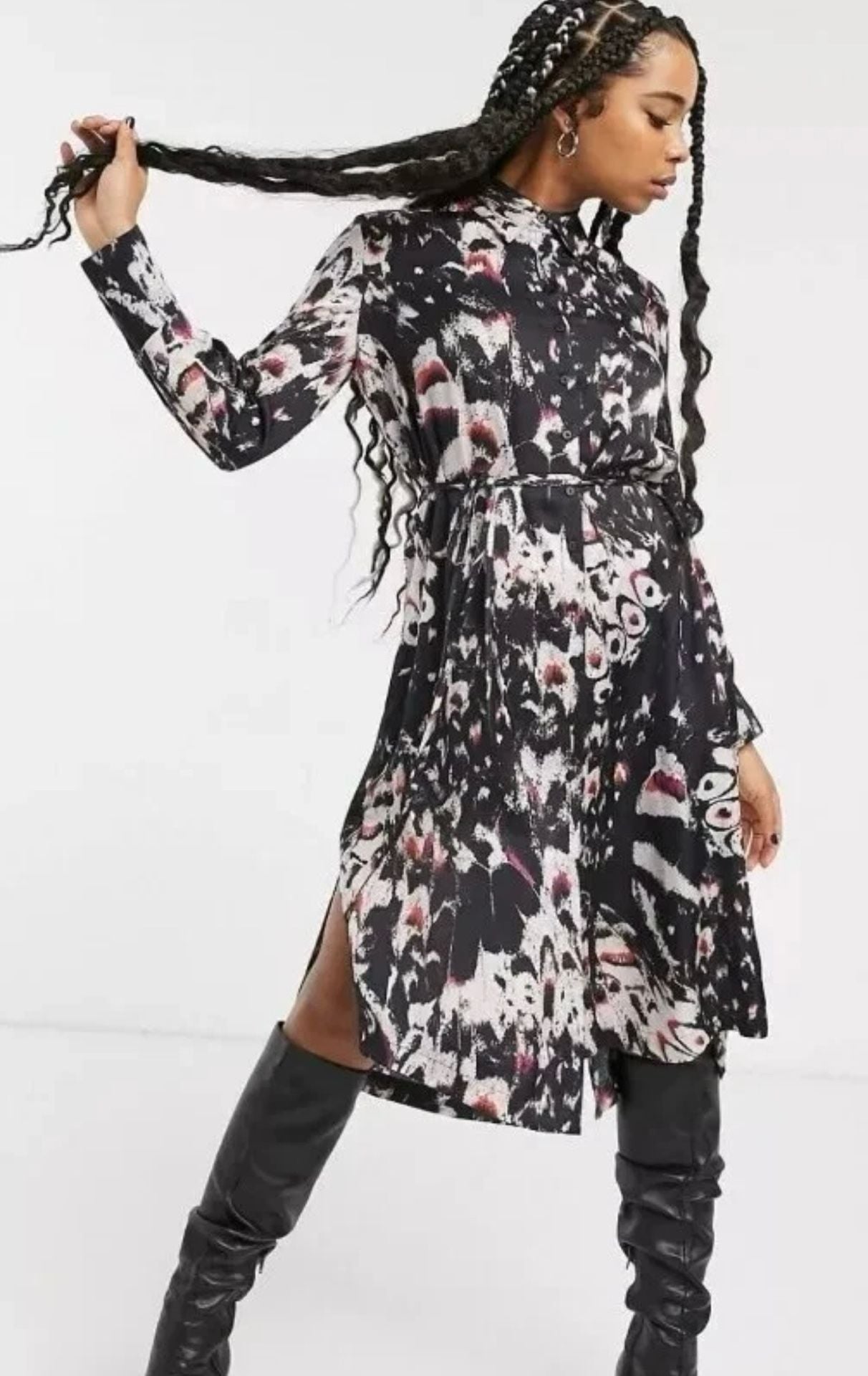 AllSaints Anya Wing Button-Down Shirt Dress in Abstract Print 2