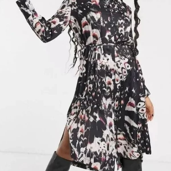 AllSaints Anya Wing Button-Down Shirt Dress in Abstract Print