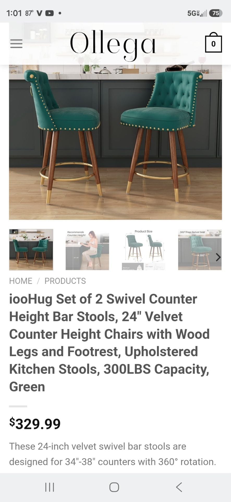 Upholstered Swivel Bar Stool 1