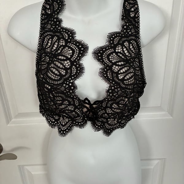 Victoria's Secret Dream Angels Black Eyelash Lace-Up Bralette