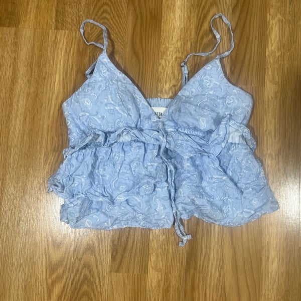 Hollister Blue Paisley Print Tiered Babydoll Crop Tank Top