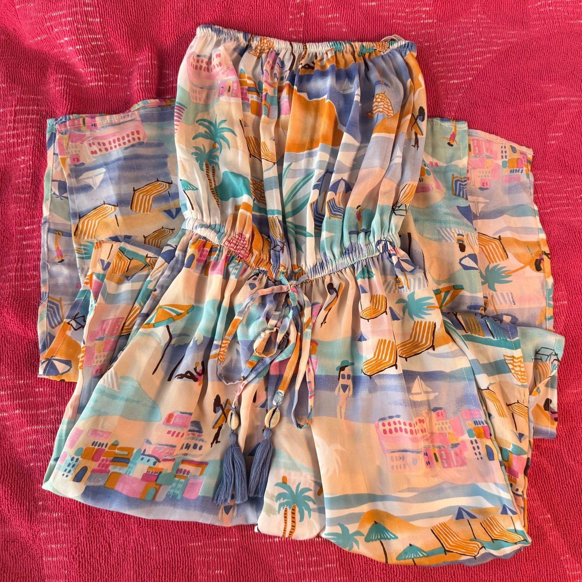 3-Piece Bundle: Tropical Sailboat Romper XS, Straw Hat, & Charm Bracelet 4