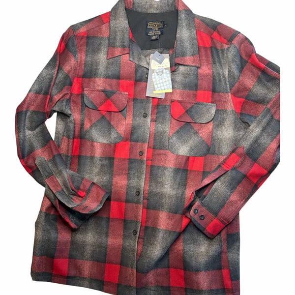 Pendleton The Original Board Shirt Red and Black Plaid Virgin Wool Fitted Shirt
