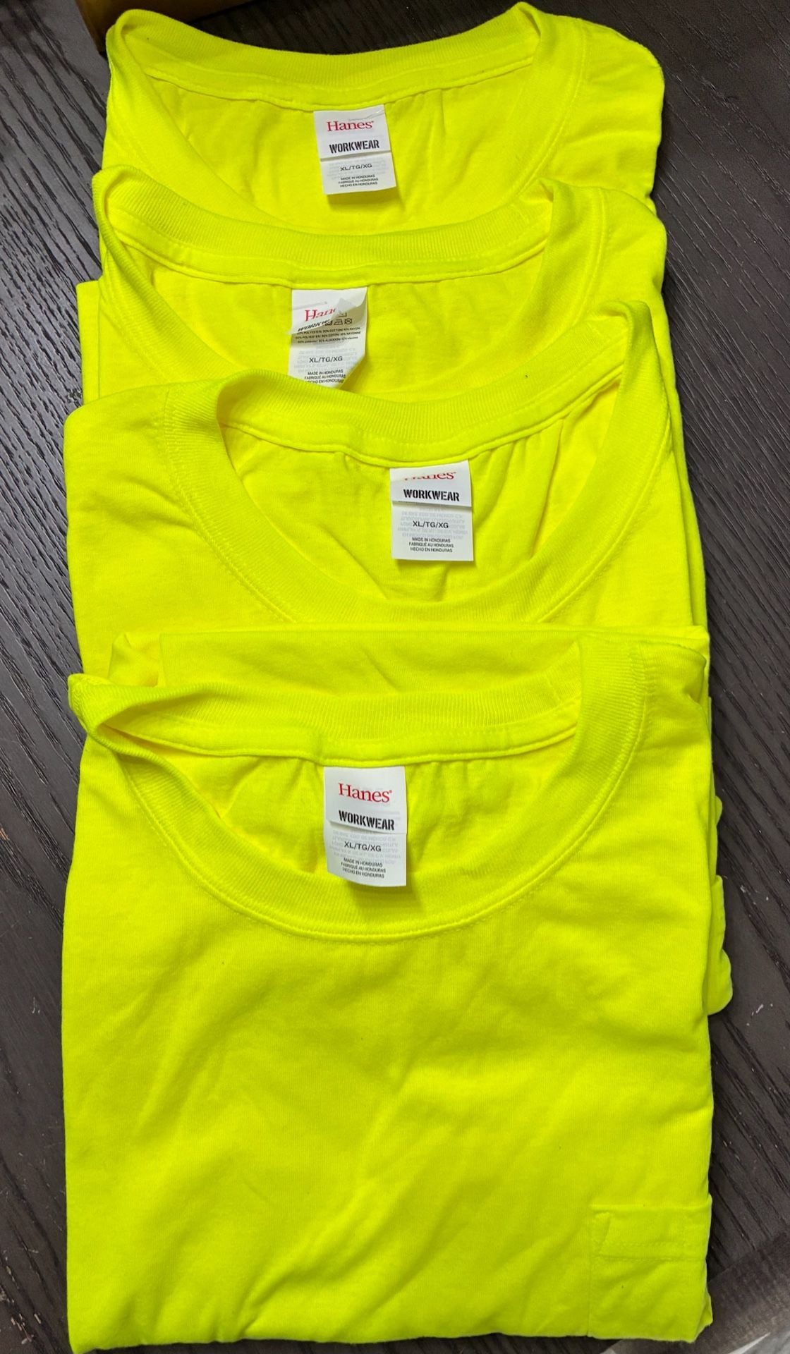 Hanes Workwear Safety Yellow Crew Neck Short Sleeve T-Shirt Lot of 4 1