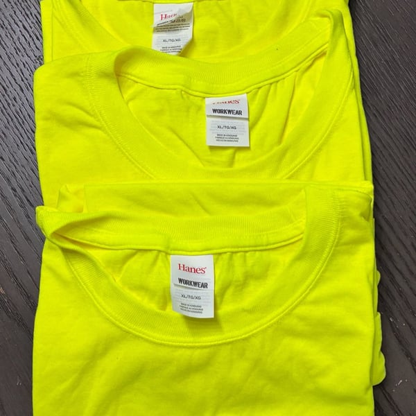 Hanes Workwear Safety Yellow Crew Neck Short Sleeve T-Shirt Lot of 4