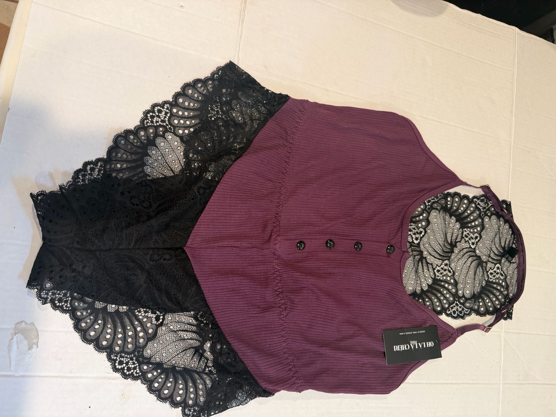 Oh Là Là Chéri Plus Size Ribbed Knit Romper with Lace Trim 2