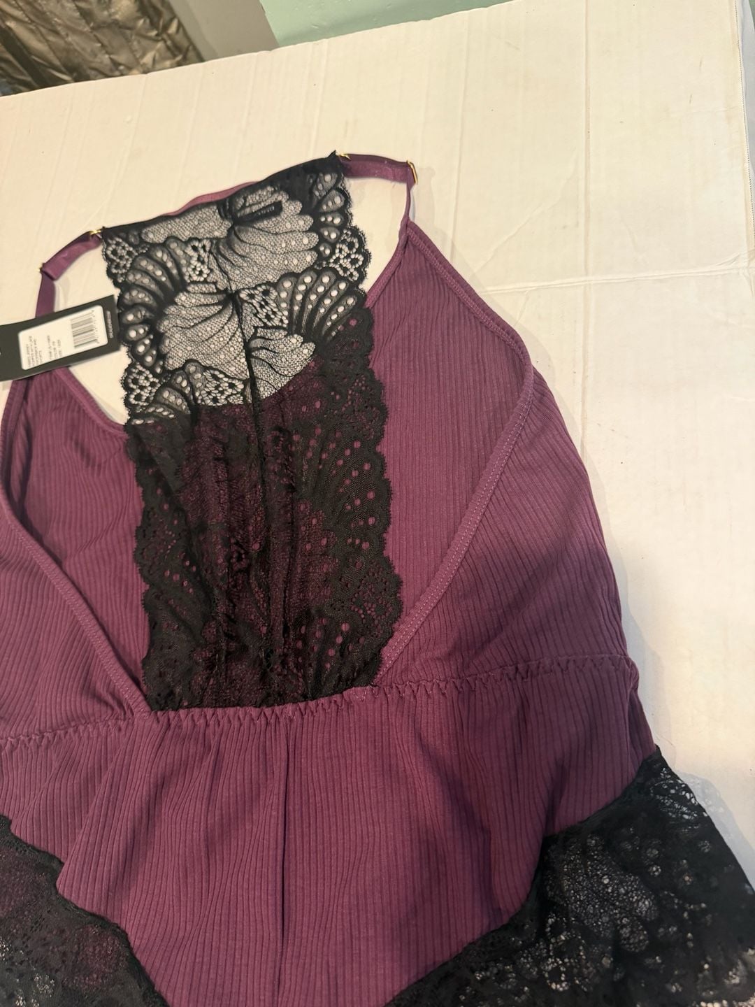 Oh Là Là Chéri Plus Size Ribbed Knit Romper with Lace Trim 7