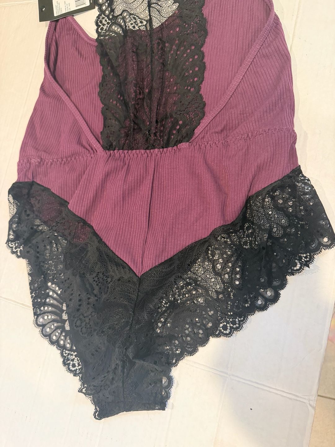 Oh Là Là Chéri Plus Size Ribbed Knit Romper with Lace Trim 8