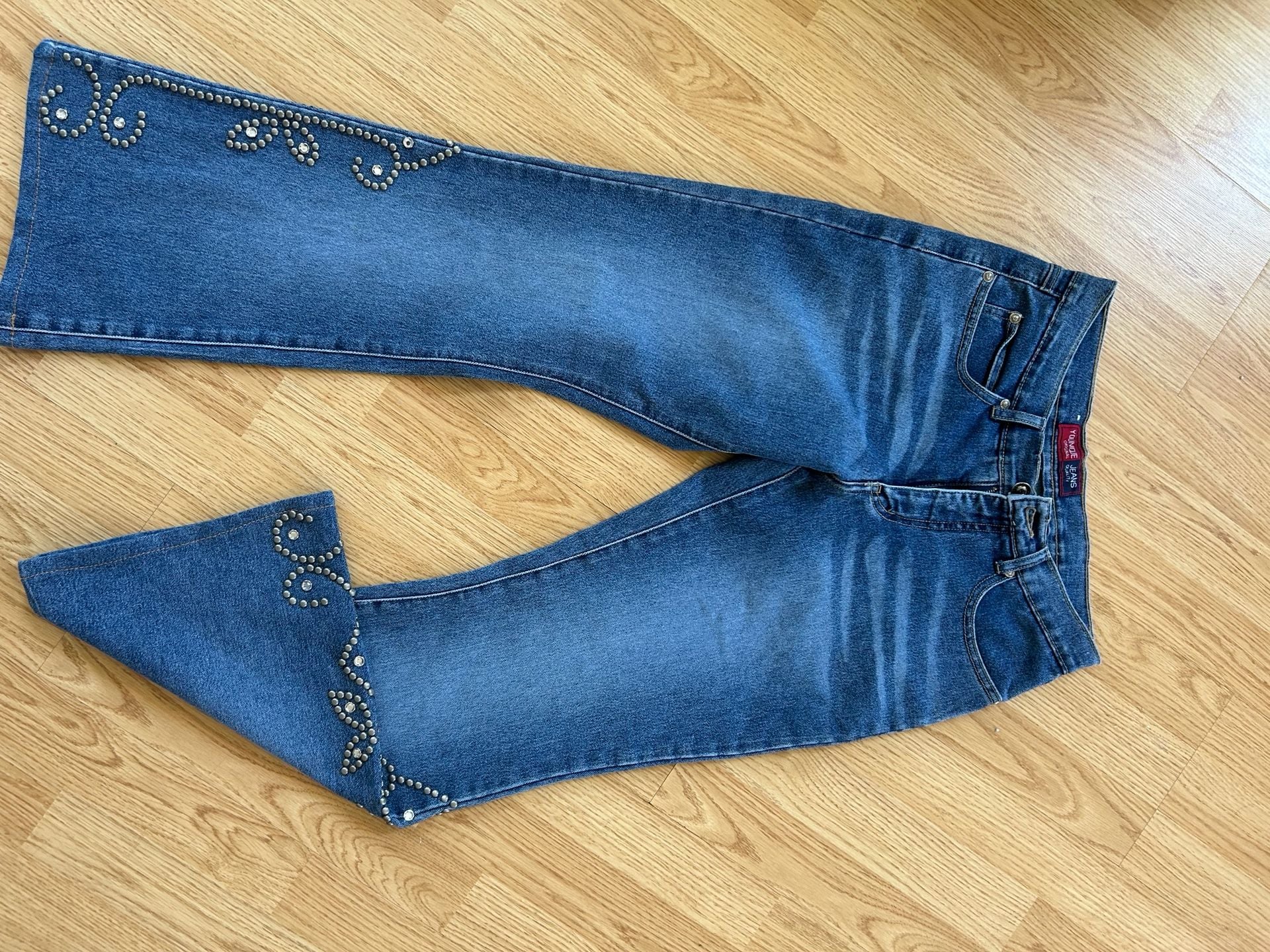 Younique Jeans Original Quality Women's Blue Denim Studded Flare Jeans 2