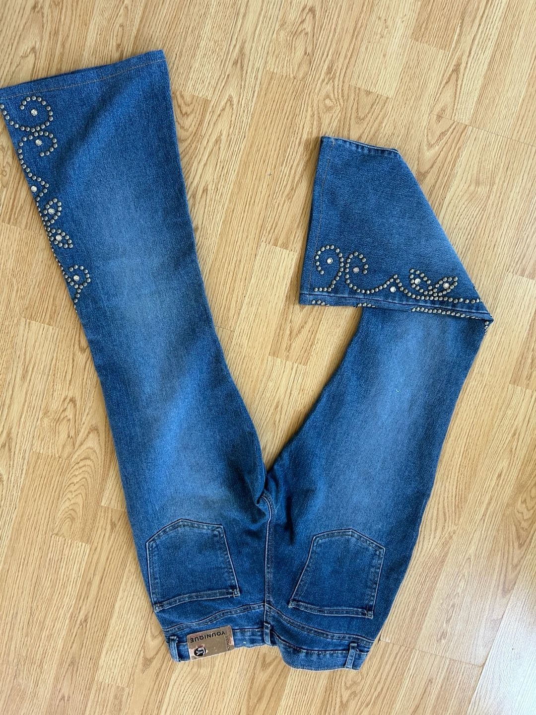 Younique Jeans Original Quality Women's Blue Denim Studded Flare Jeans 3