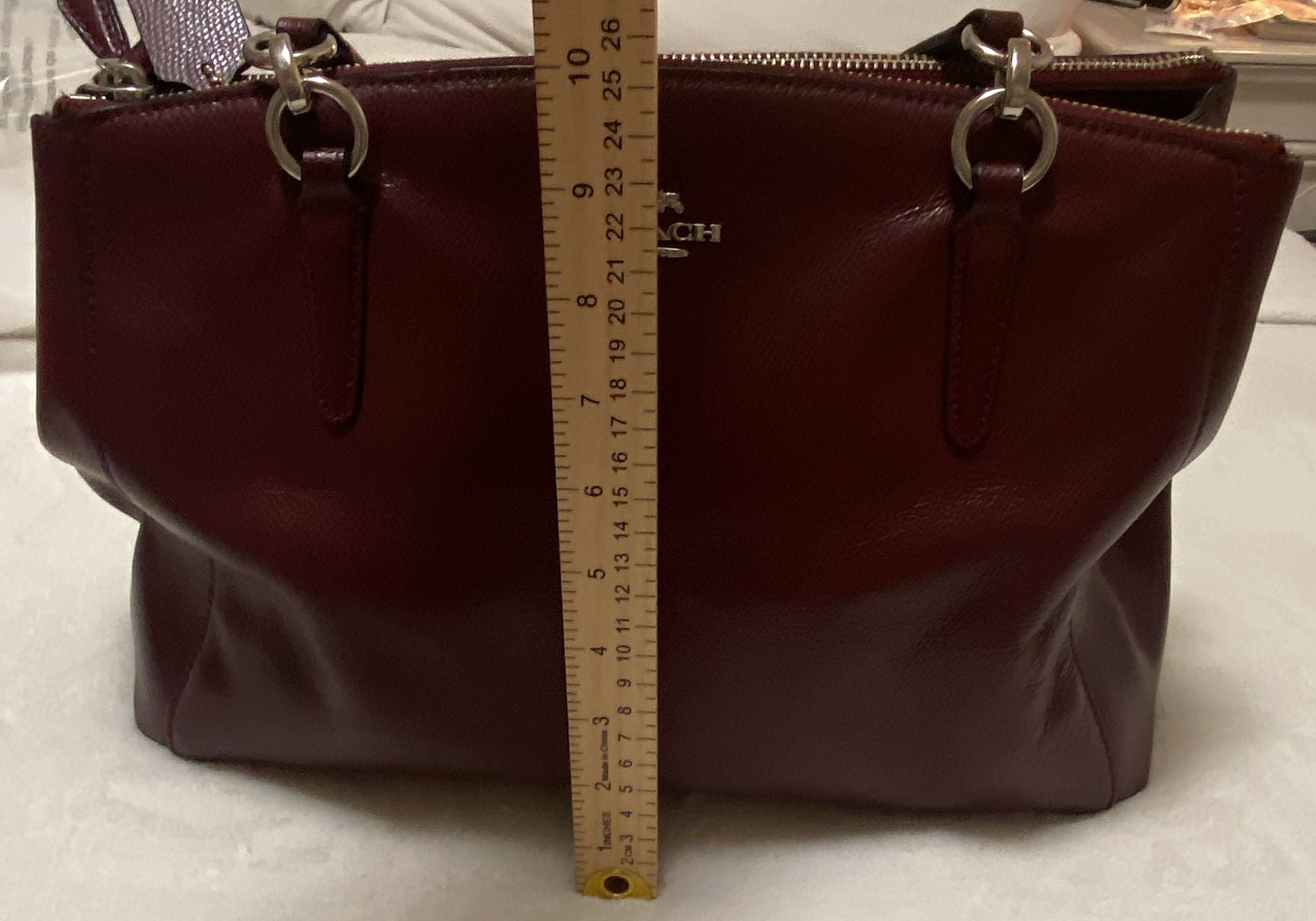 Coach Christie Carryall Burgundy Pebbled Leather Satchel Bag 21