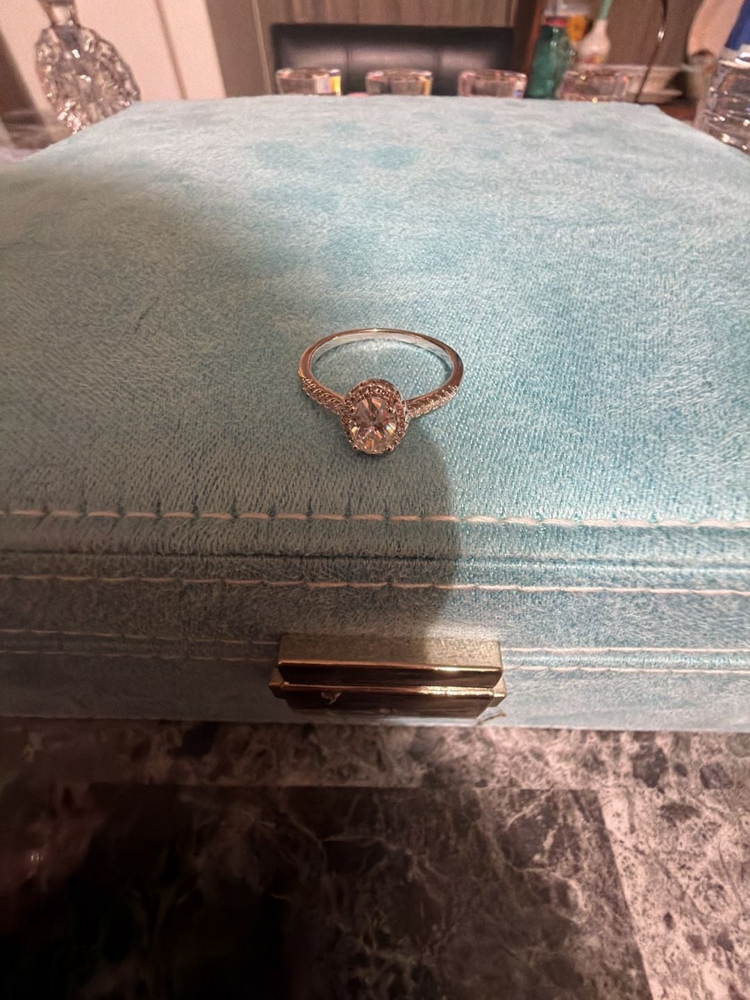 Oval Cut Moissanite Ring with Halo Setting and GRA Certification size 9 1